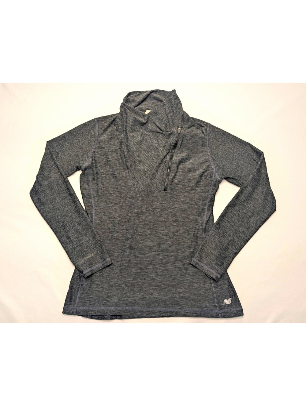 New Balance Charcoal Athletic Long Sleeve Shirt Assymetric Cowl Neck 1/4 Zip - M